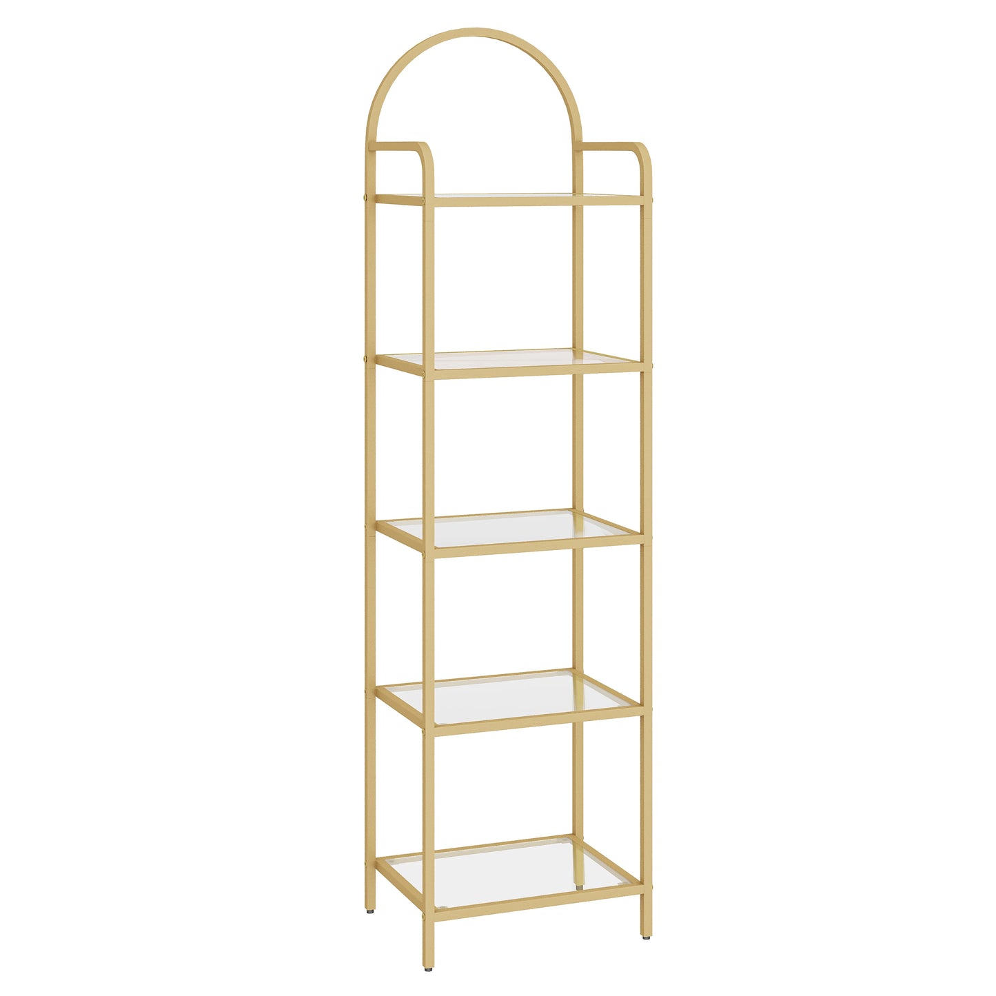 Bookcase Bookshelf, Tempered Glass Bookshelves, Slim Shelving Unit for Bedroom, Bathroom, Home Office, Steel Frame Gold