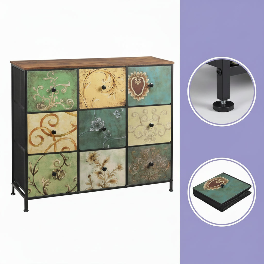 Kunstleer Kast - 9 Laden - Hout - Metaal