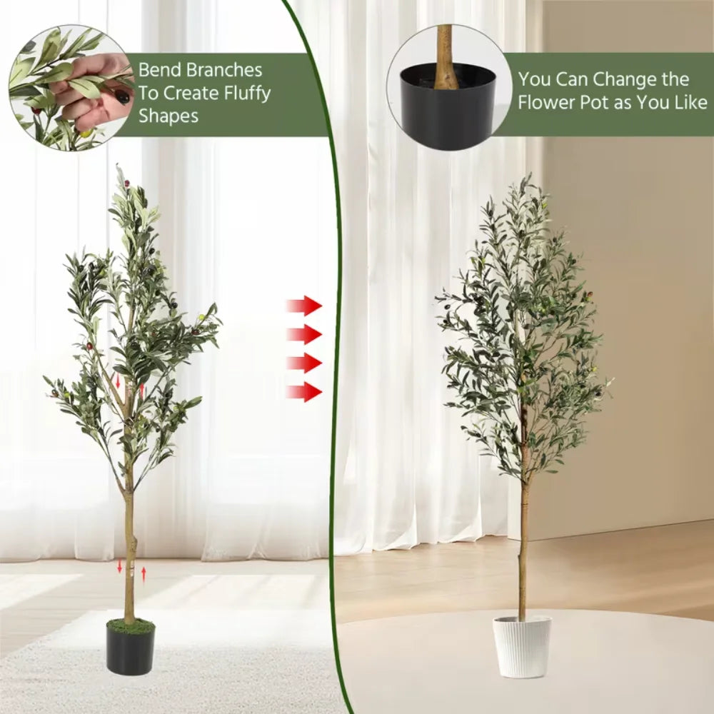 HAUSPROFI Artificial Olive Tree 120/150/180cm-Artificial Plants With Wood Trunk for Living Room Office Decor, Spring Decoration