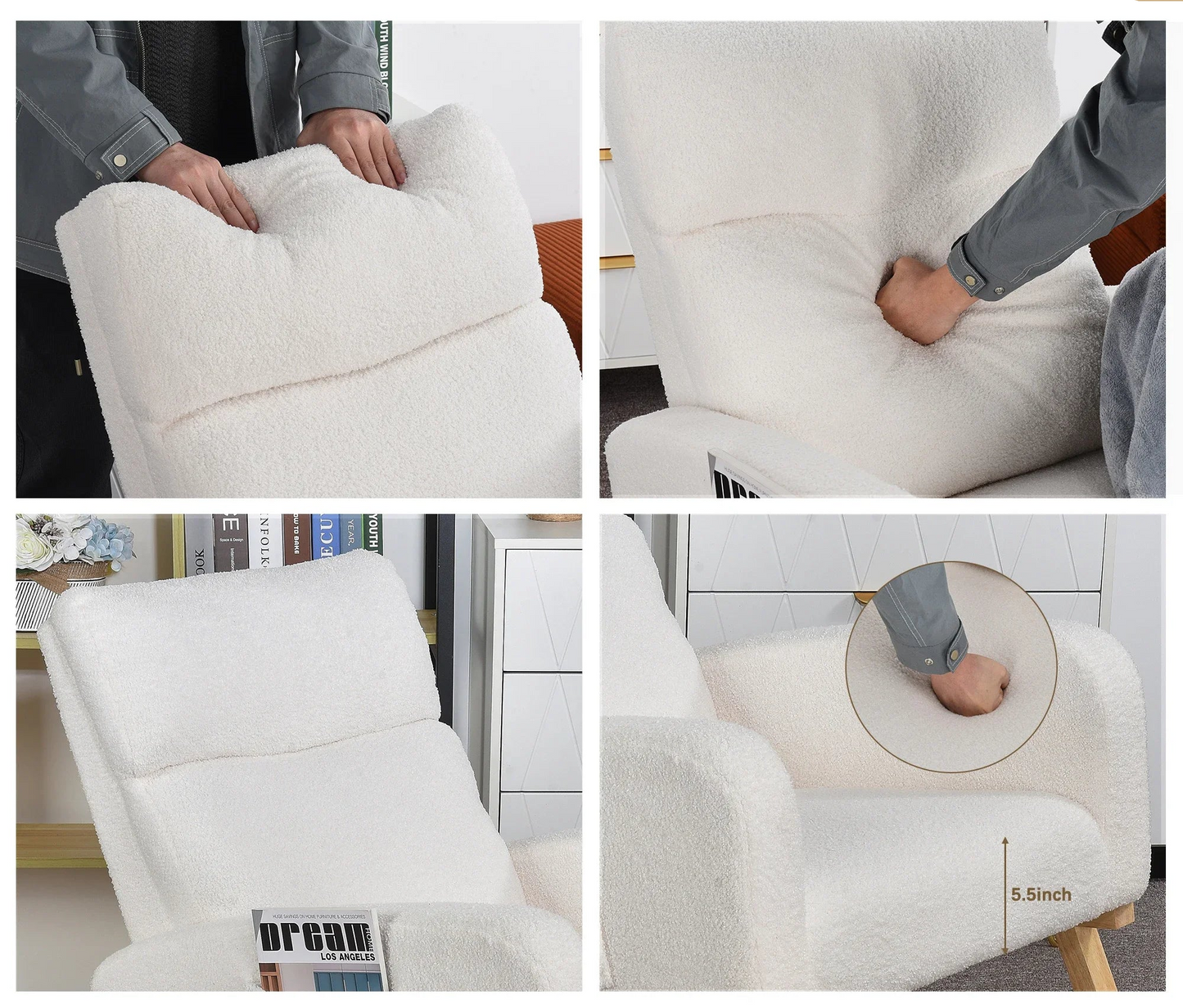 Schommelstoel - Stoffen Bekleding - zijvak - comfortabele rugleuning