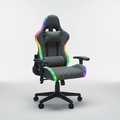 Gamingstoel met RGB LED-verlichting, Lumbar Massage en 90-135° aanpasbare rugleuning