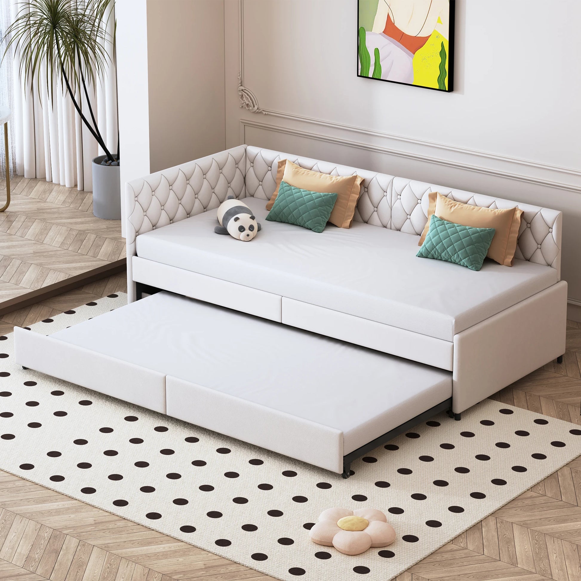 Velveten Extensieve Slaapbank - 200x96cm - Grijs/Wit - 12cm Mattras