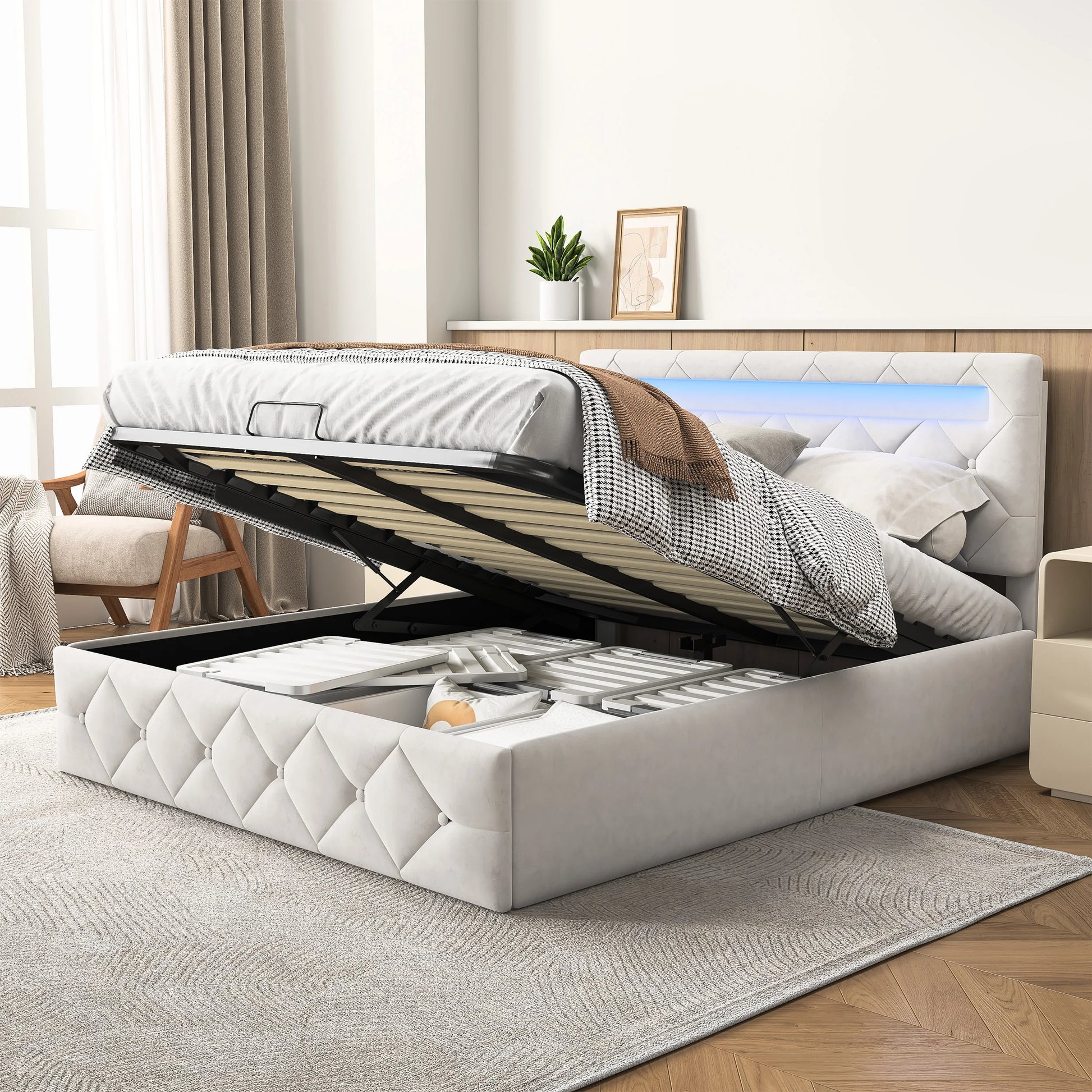 Verstelbare Bedframe met Lichtstrips en Pneumatische Bar - 140x200cm, 160x200cm