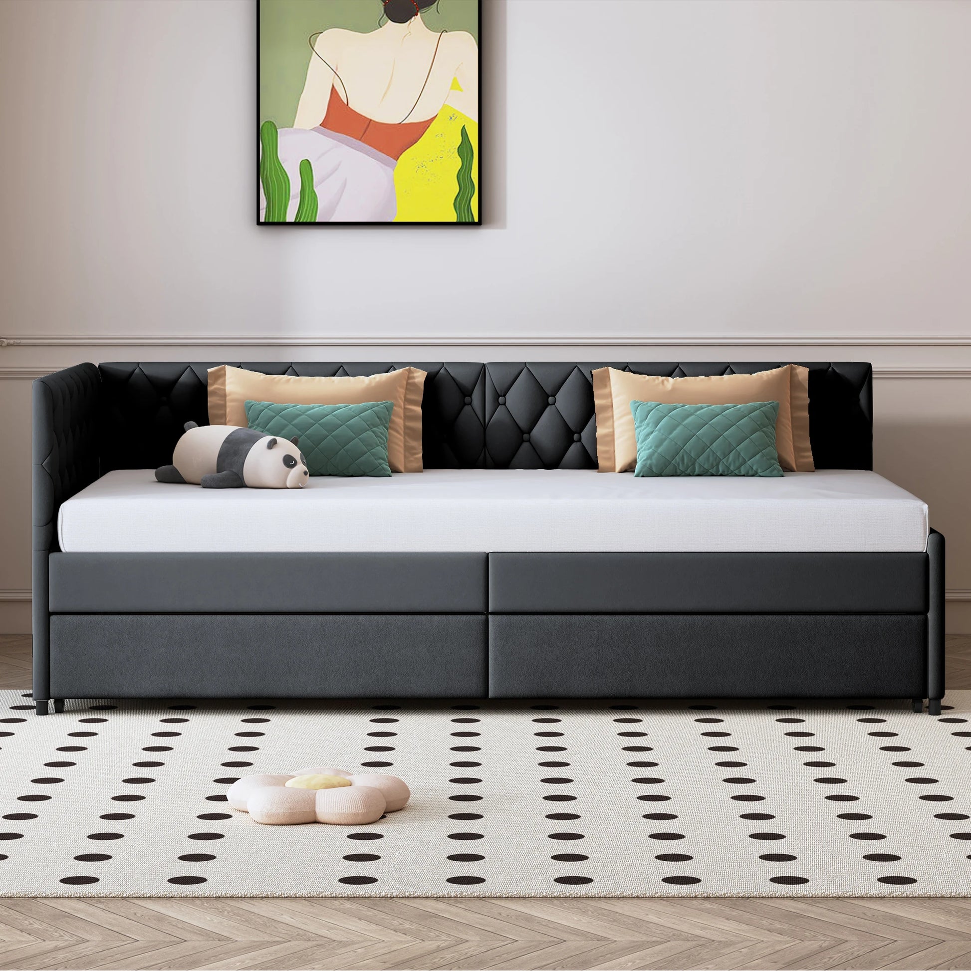Velveten Extensieve Bankstel - 90x200cm - Grijs/Wit - 12cm Mattras
