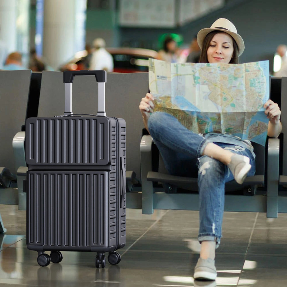 Kunstleren Koffer Set - Twee-Delig Set - Met TSA Slot - Vier-Wiel Koffer