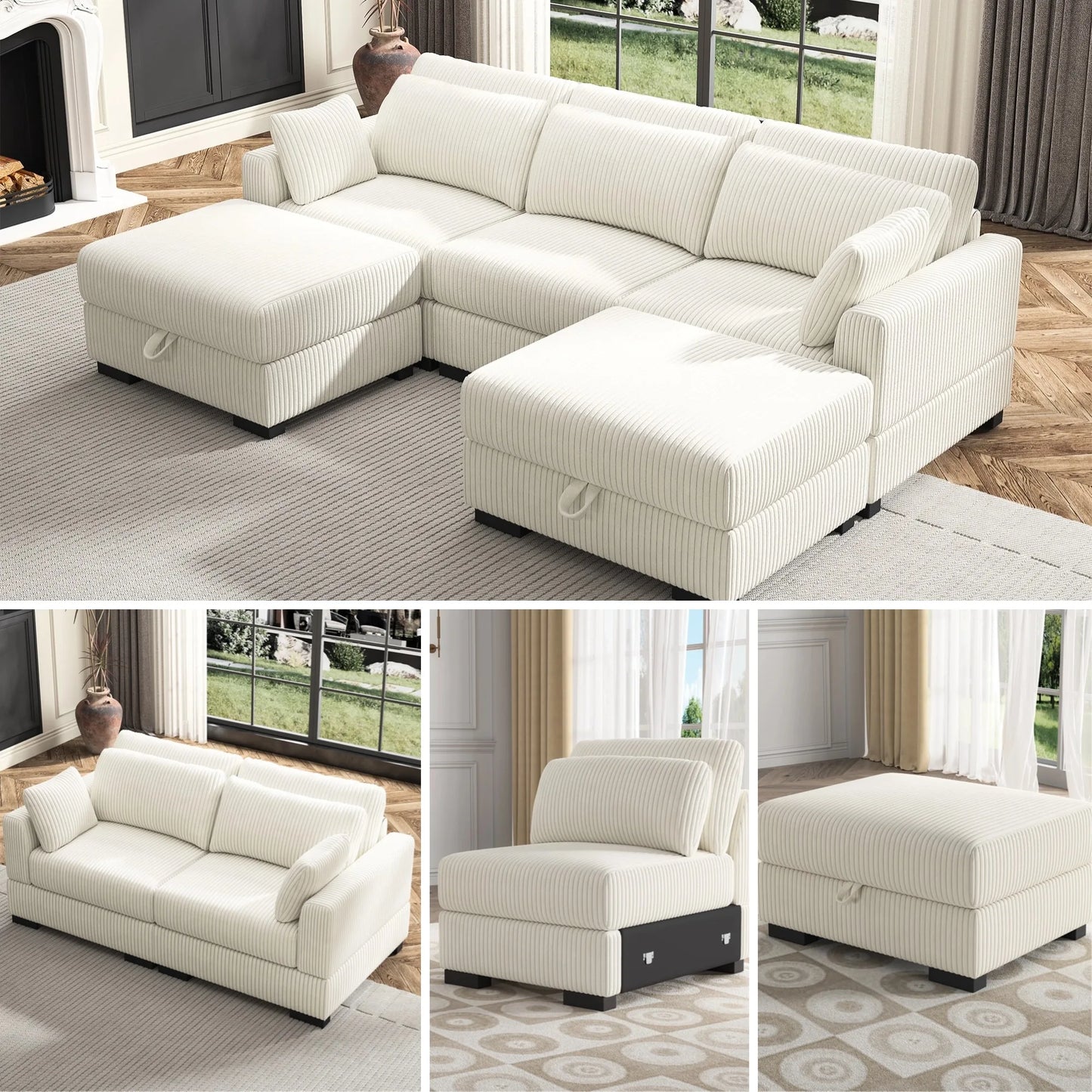 Beige Corduroy Bank - Eénzits Sofa