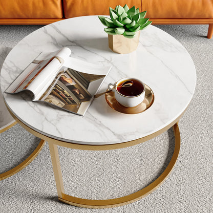 Salontafel Set - 2-Delig - Marmerlook Tafelblad - Metalen Frame