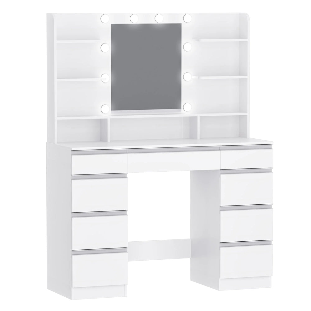 Dressing Table with 10 LED Light Balls,Adjustable Brightness,Large HD Mirror,1 Large Drawer and 8 Small Drawer Cabinets