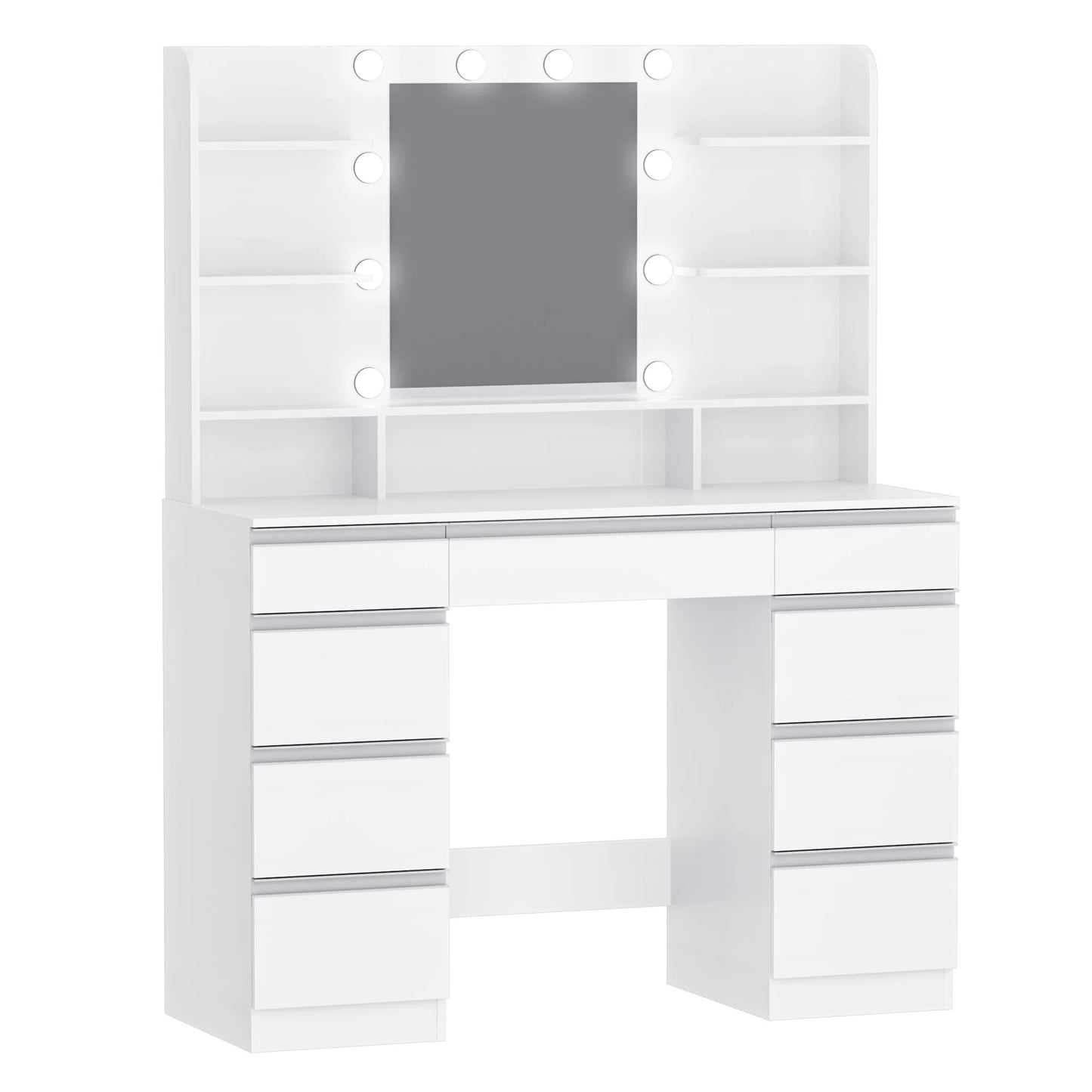 Dressing Table with 10 LED Light Balls,Adjustable Brightness,Large HD Mirror,1 Large Drawer and 8 Small Drawer Cabinets
