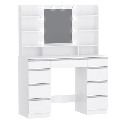 Dressing Table with 10 LED Light Balls,Adjustable Brightness,Large HD Mirror,1 Large Drawer and 8 Small Drawer Cabinets