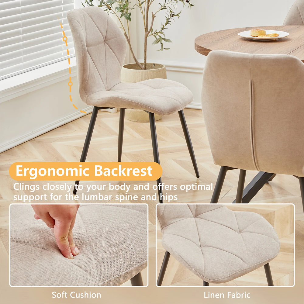 EGOONM Set of 2/4/6 Dining Chairs Upholstered Padded Linen Fabric Kitchen Chairs Metal Legs for Balcony Restaurant Dining Room