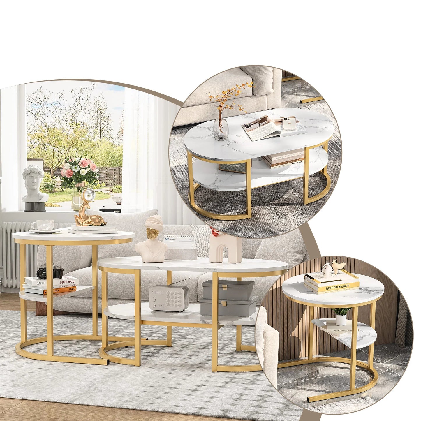 Salon Tafel - Set van 2 - Zwart & Wit