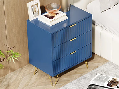 Nachtkastje met 3 Laden - Goudkleurige Poten - Moderne Opbergruimte - Blauw