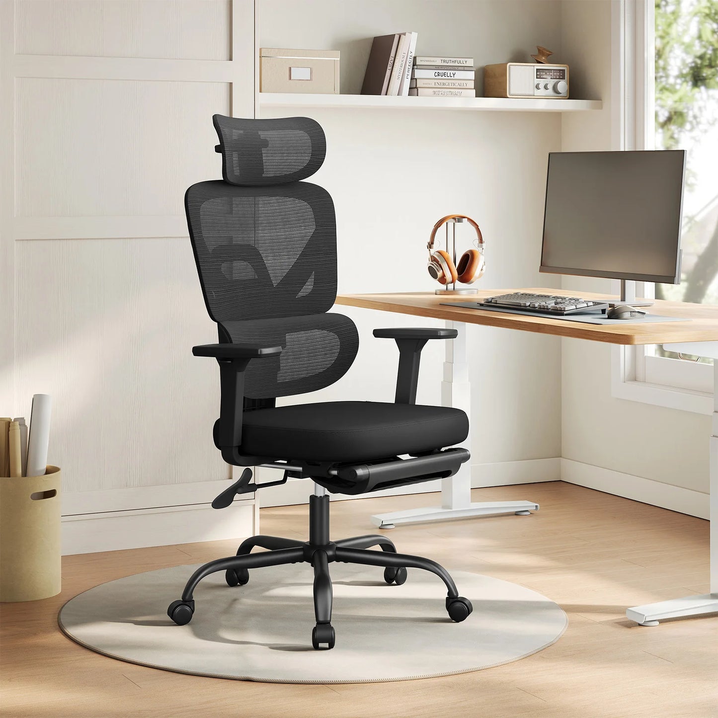 WOLTU Ergonomic Office Chair Mesh Fabric Desk Chair with Adjustable Headrest Backrest Swivel High Back Chair for Study Office