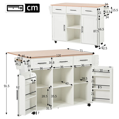 Houten Sideboard - Wit + Houten Werkblad - Opvouwbare Uitbreiding