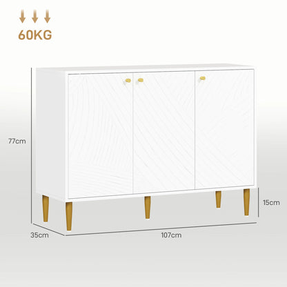 HOMCOM Buffet, storage unit, with 2 closet, adjustable shelves, 3 doors with carved lines, steel Golden Feet, blan
