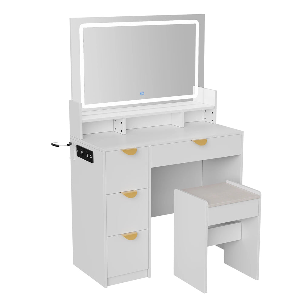 Make-up Tafel - USB Oplaadpoort - 3-Kleurig Aanpasbare LED Spiegel - Wit