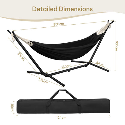 EUGAD Portable Double Hammock with Heavy Duty Stand 250kg Capacity 2 Person Outdoor Hanging Swing Bed for Camping Garden 280x106x100cm