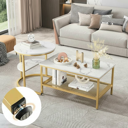 Salontafel Set - 2-Delig - Rond En Rechthoekig - Zwart En Wit