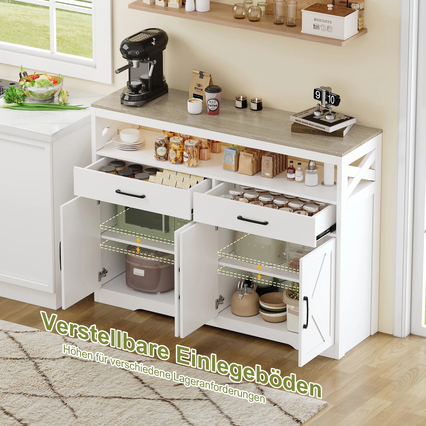 Dressoir - 2 Lades & 2 Deuren - Wit - Opbergruimte