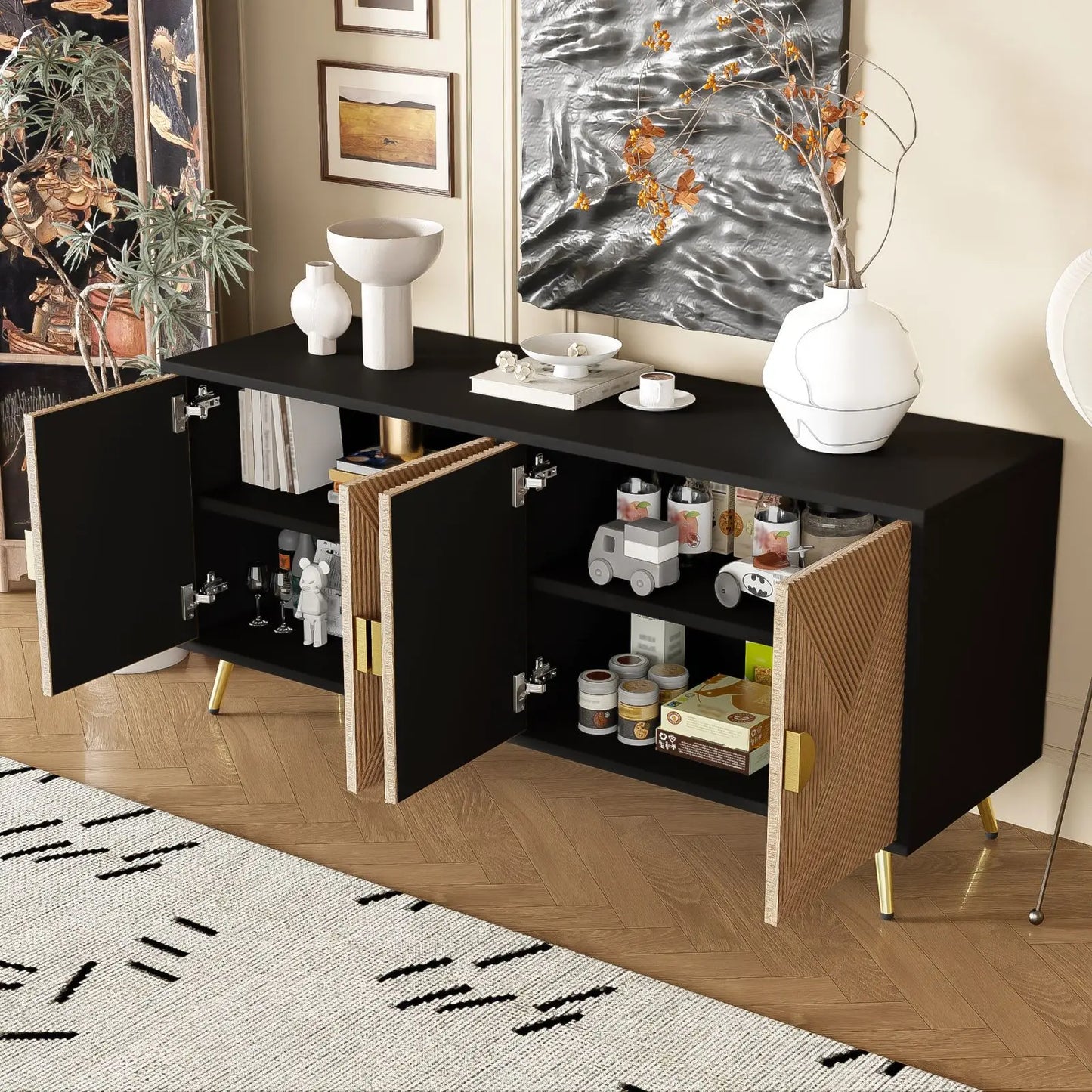Dressoir - 4 Deuren - Gouden Handgrepen - Glanzende Poten - Luxe afwerking