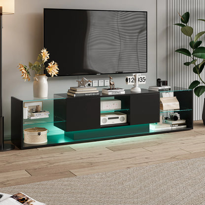 LED-verlichte TV-stand - Houten - 200x35x45cm, Zwart
