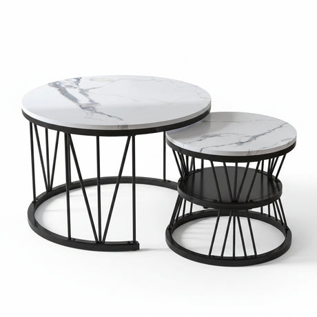Metalen Frame Bijzettafelset - Marmerlook - 50x50cm, Wit