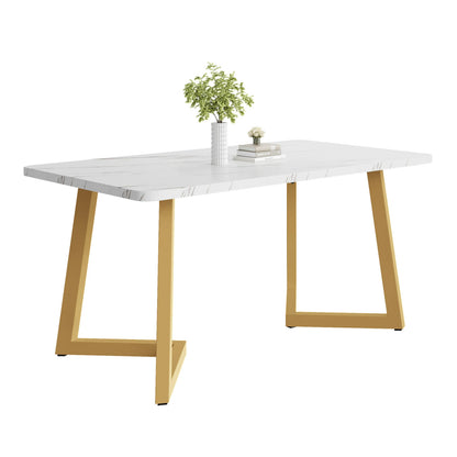 Eettafel - Marmerlook - 117x68cm - Wit/Goud