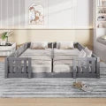 Houten Vloerbed met Speelhekken - 2 Pakketten - 53x10x60cm, Grijs/Wit