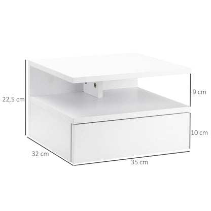 HOMCOM set of 2 Wall bedside table tables, hanging night tables with sliding drawer, open compartment, tray, style