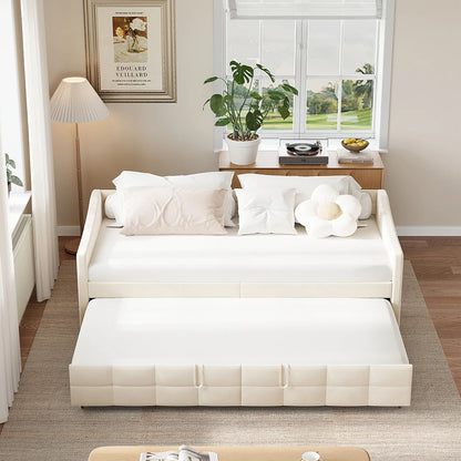 Velvet Sofa Bed - 90x200cm - Crème