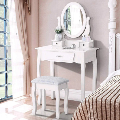 Kunstleren Vanitytafel - Set met Spiegel en Stoel - 3 Laden - Wit