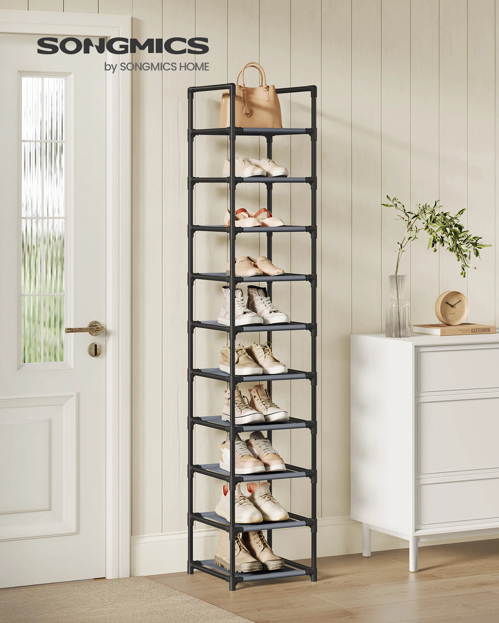 SONGMICS shoe rack 10 Layers Shoe shelf Shoe storage, 33x33x173 cm, Metal Rher, Nonwoven