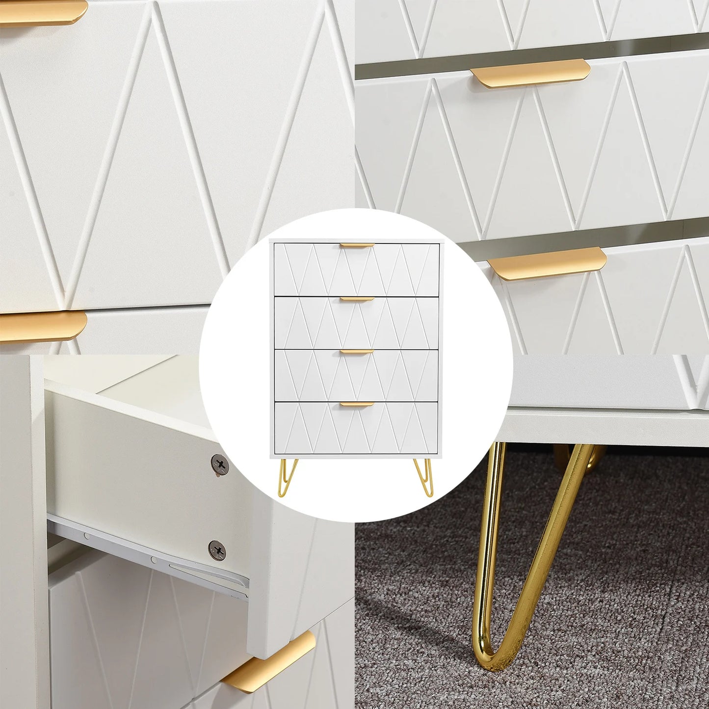 Houten Ladekast - 4 Laden - Witte Houtlook, 60 × 34 × 90 cm