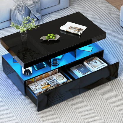 Salontafel met LED-verlichting - Kunstleren Afwerking, 2 Laden, 104 × 53 × 46 cm