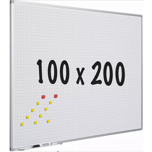 Whiteboard Deluxe Cordell - Diamanten - Emaille staal - Weekplanner - Maandplanner - Jaarplanner - Magnetisch - Wit - 100x200cm Whiteboards