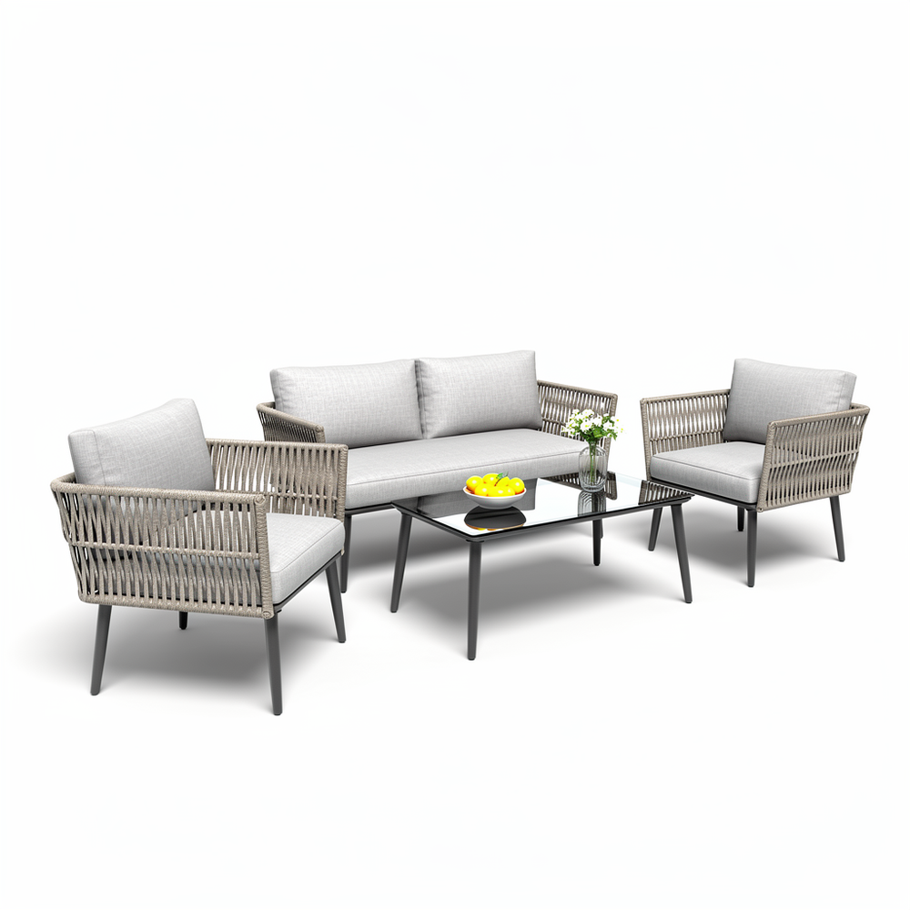 Loungeset Tuin - 4-persoons - Wit & Grijs