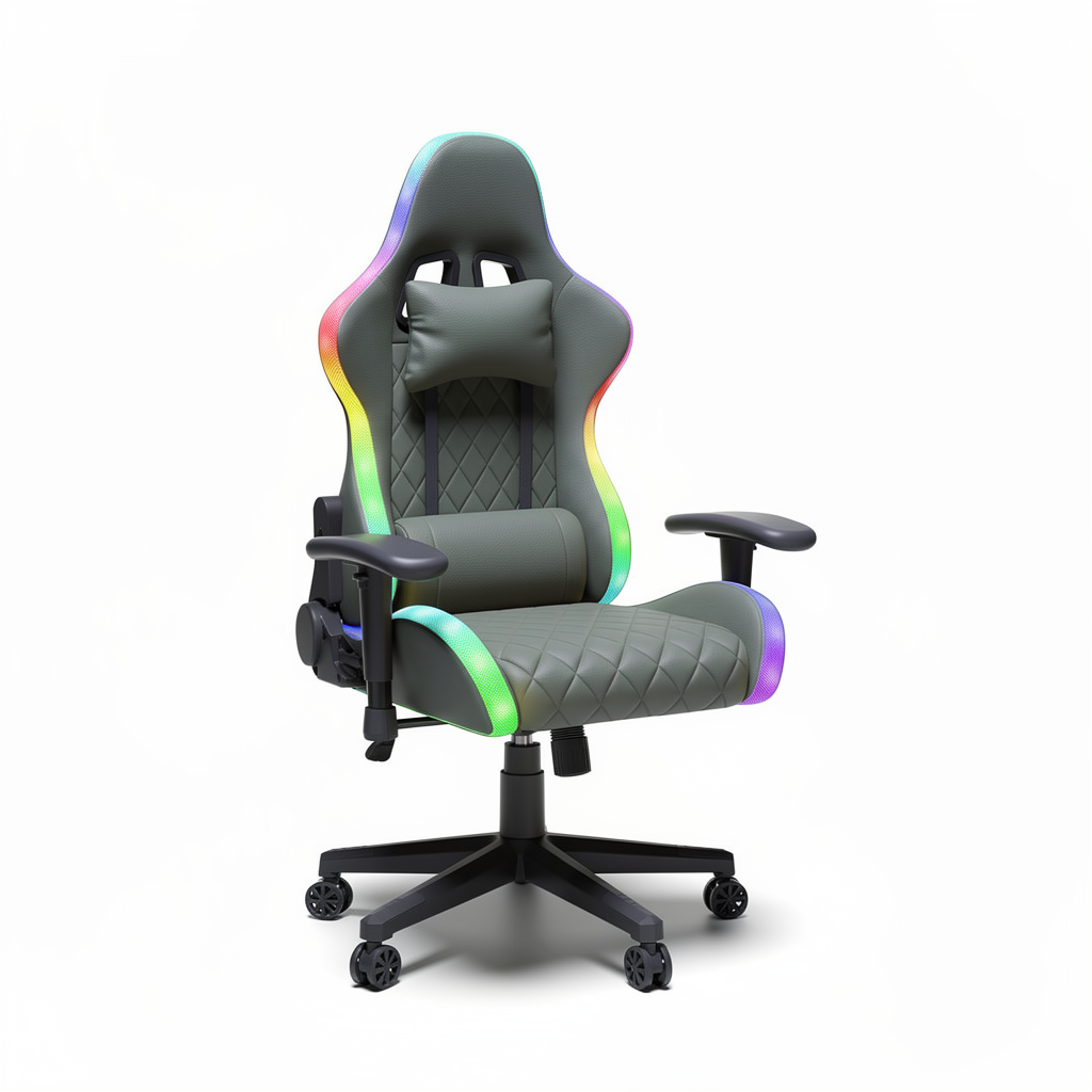 Gamingstoel met RGB LED-verlichting, Lumbar Massage en 90-135° aanpasbare rugleuning