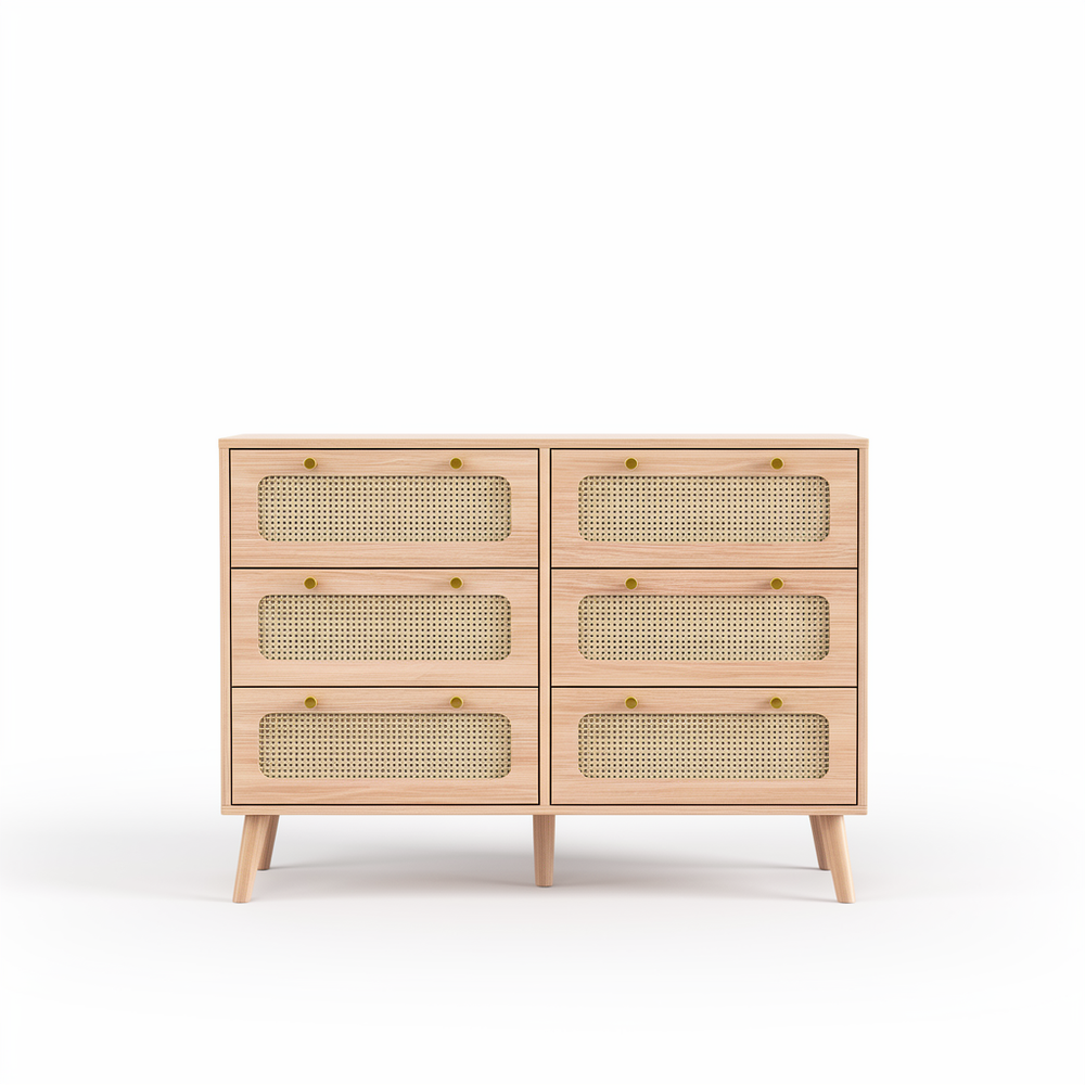 Houten Dressoir - 6 Laden - Natuurlijk Hout