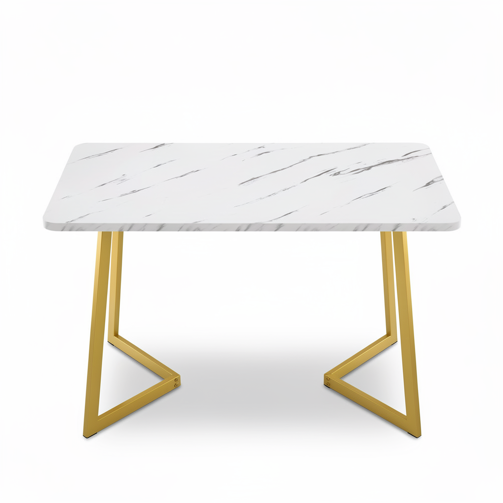 Eettafel - Marmerlook - 117x68cm - Wit/Goud