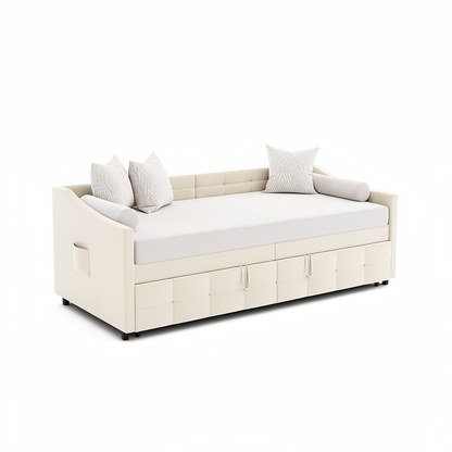 Velvet Sofa Bed - 90x200cm - Crème