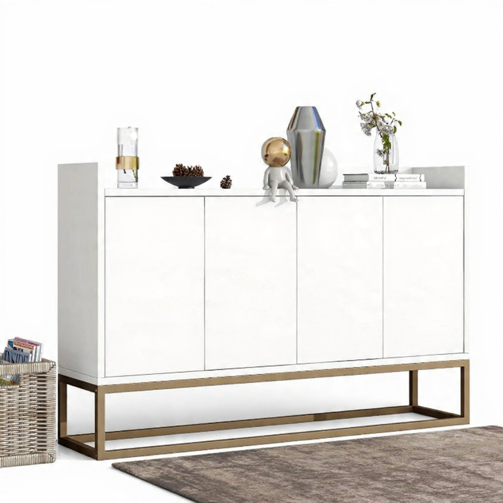 Houten Dressoir - 4 Deuren, Verstelbare Planken, 120 × 30 × 80 cm - Wit/Zwart
