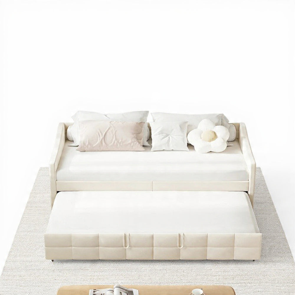 Slaapbank - 90 × 200 cm - Grijs, Modern Design met Uitschuiffunctie