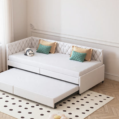Velours Slaapbank - 90 × 200 cm, Inclusief 12 cm Matras - Grijs/Wit