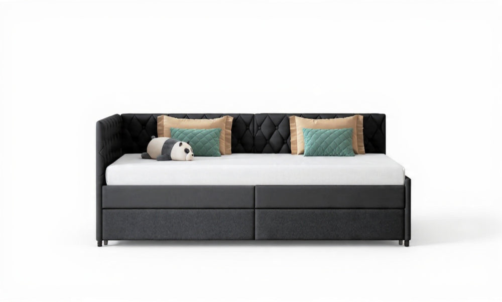 Velours Slaapbank - Uitschuifbaar, Inclusief 12 cm Matras - Grijs/Wit, 200 × 96 cm