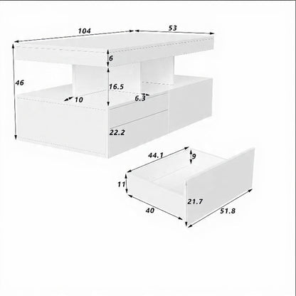 Salontafel met LED-verlichting - Kunstleren Afwerking, 2 Laden, 104 × 53 × 46 cm