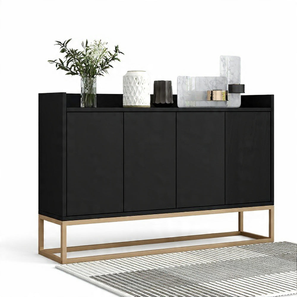 Houten Dressoir - 4 Deuren Verstelbare Planken - 120 × 30 × 80 cm - Wit/Zwart