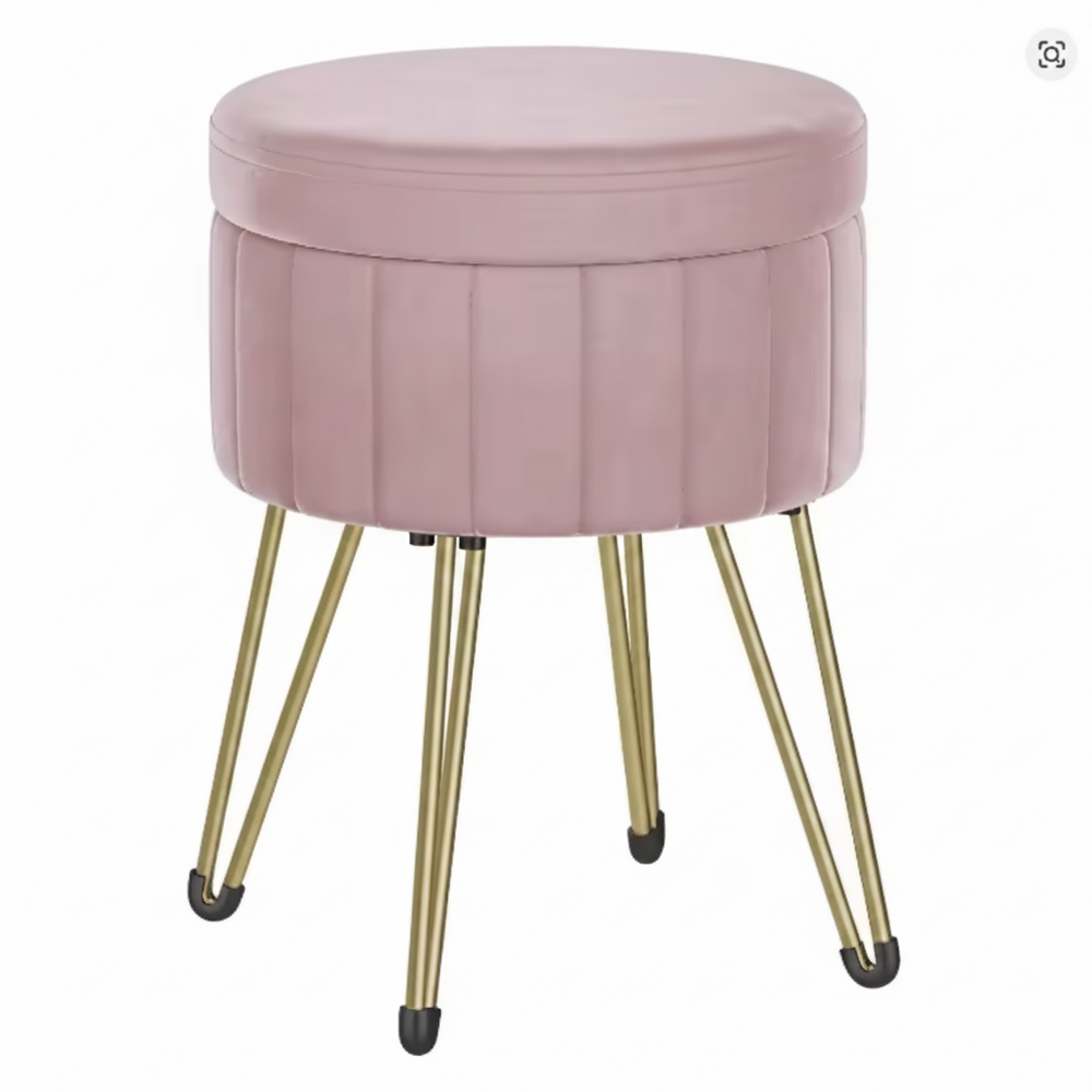 Velvet Opbergpoef met 4 Metalen Poten – Comfortabele Kruk voor Slaapkamer en Woonkamer