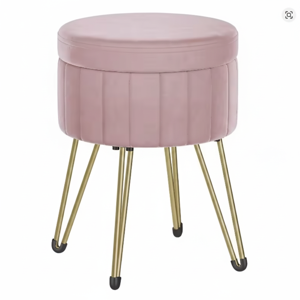 Velvet Opbergpoef met 4 Metalen Poten – Comfortabele Kruk voor Slaapkamer en Woonkamer